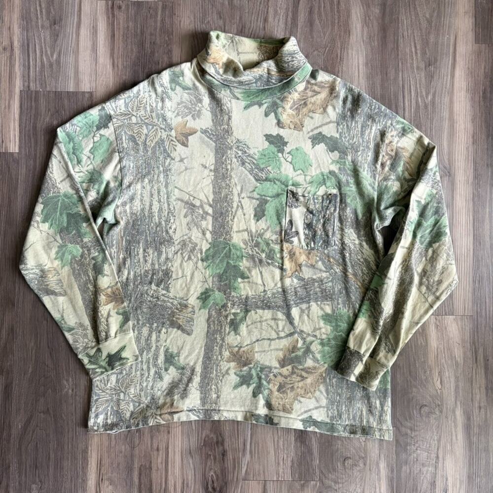 Vintage Realtree Camo Shirt Men's Size L Pocket Turtle Neck USA 1990s